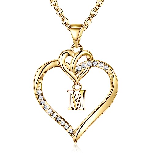 STORUP Heart Initial Necklaces for Women Girls, Initial A-Z Heart Necklace | 14K-Gold-Plated, Initial Heart Necklaces for Teen Girl Jewelry, Anniversary Birthday Gifts for Girls Women Her Wife Mom - color: Gold, style: M