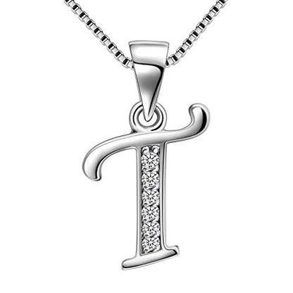 Aurora Tears Letter Necklace Initial 925 Sterling Silver Alphabet Pendant Crystal Name Gift Women Cubic Zirconia Jewelry - color: T