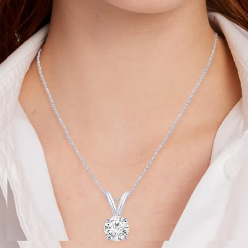 0.5 to 10 Carat 14K White Gold Lab Grown Diamond Solitaire Pendant Necklace, Round Cut Solitaire, 4-Prong Setting, Jewelry for Women (E-F, VS) - color: 14K White Gold, size: 0.75 Carats