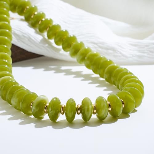 Acrylic Beaded Necklace for Women,Beach Strand Jewelry Gifts | Statement Necklace,Cute Trendy Handmade Jewelry for Women,Chunky Beaded Necklace,Resin Beads Choker - color: Olive Green