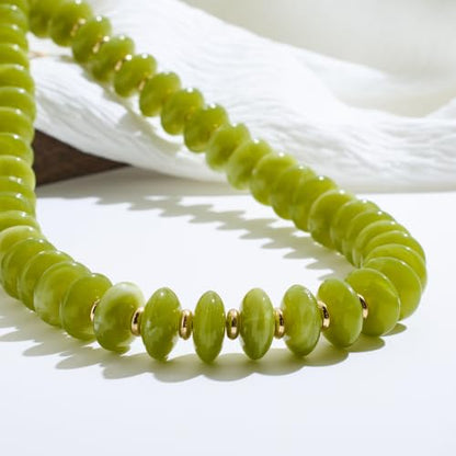 Acrylic Beaded Necklace for Women,Beach Strand Jewelry Gifts | Statement Necklace,Cute Trendy Handmade Jewelry for Women,Chunky Beaded Necklace,Resin Beads Choker - color: Olive Green