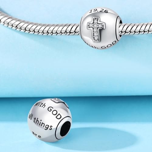 925 Sterling Silver Charms for Bracelets and Necklace Religious Cross Pendants Praying Hands, Bible, Virgin Mary, Jesus, Church Bead Jewelry - color: "with GOD" Charms