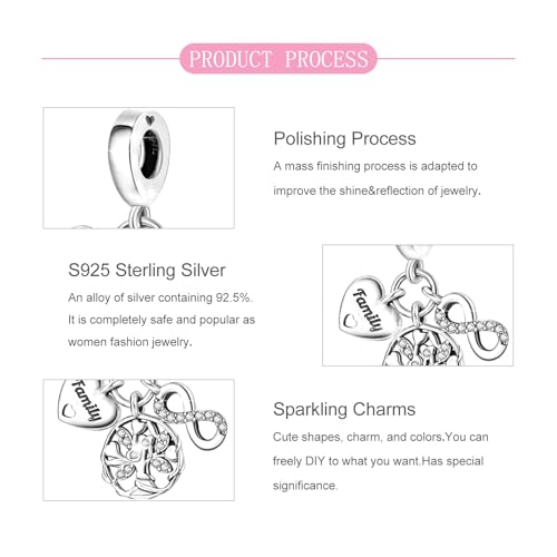 925 Sterling Silver Bead Charm for Pandora Bracelets and Necklaces,Pink Bow Cherry Butterfly Blue Ocean Pendant Bead Charms Jewelry Present Valentines Gifts for Wife/Girlfriend Women - style: Infinite Family Tree Charms