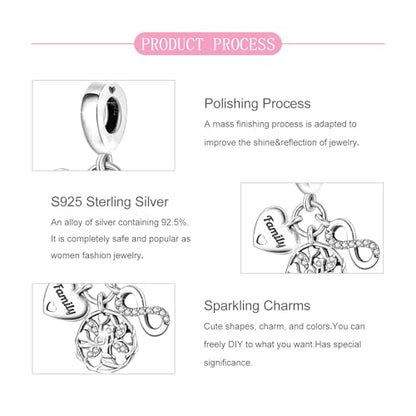 925 Sterling Silver Bead Charm for Pandora Bracelets and Necklaces,Pink Bow Cherry Butterfly Blue Ocean Pendant Bead Charms Jewelry Present Valentines Gifts for Wife/Girlfriend Women - style: Infinite Family Tree Charms