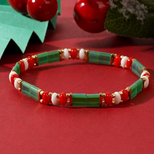 Candy Colorful Tila Flat Beads Bracelets for Women Trendy Unique Friendship Handmade Stackable Christmas Jewelry Gifts - color: christmas gold