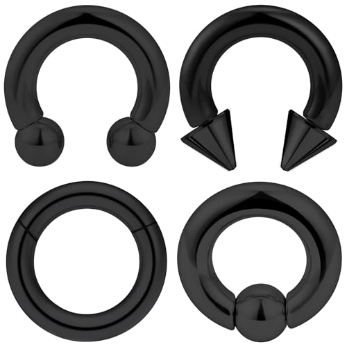 12G-2G Large Septum Ring Piercing PA Ring Hypoallergenic 316L Surgical Steel Septum Nose Rings Gauges Earrings Hoops CBR Body Piercing Jewelry for Women Men Inner Diameter 12mm 14mm 16mm - color: Black, size: 4G-14mm