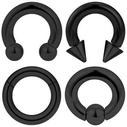 12G-2G Large Septum Ring Piercing PA Ring Hypoallergenic 316L Surgical Steel Septum Nose Rings Gauges Earrings Hoops CBR Body Piercing Jewelry for Women Men Inner Diameter 12mm 14mm 16mm - color: Black, size: 6G-12mm