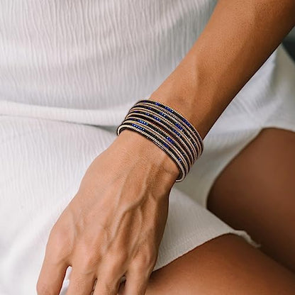Long tiantian Boho Western Bracelets for Women Leather Wrap Bracelets Turquoise Bracelet Western Jewelry Country Concert Outfits - color: teen girl stuff(blue)
