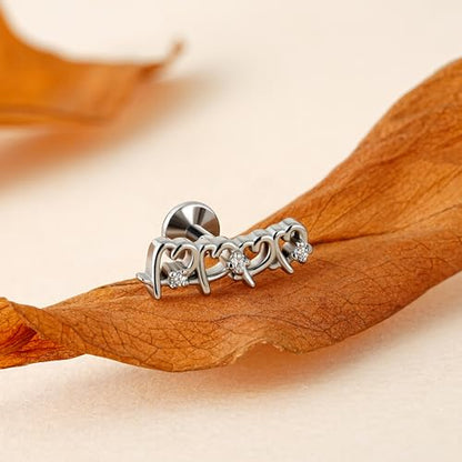 Hollow Heart Piercing Jewelry Collection - ASTM F136 Titanium Internally Threaded Flat Back Stud for Cartilage, Helix, Conch - color: Soldered Heart - Tit