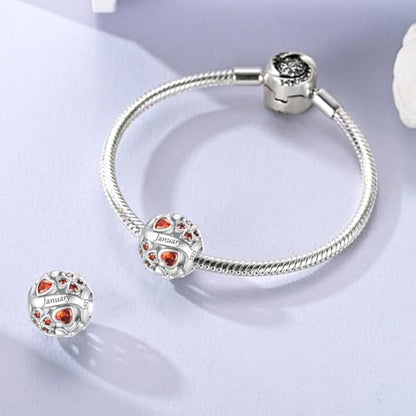 LNQOBU 925 Sterling Silve Lucky Birthstone Charm for Bracelets, With 5A Cubic Zirconia Birthday Charms Dangle Pendant Bead for Pandora Bracelets and Necklaces - color: A1-January
