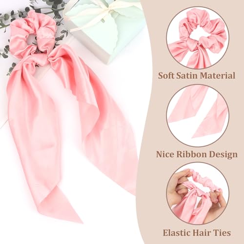 Silk Scrunchies Satin Silk Pink Elastic Hair Scrunchies Ties Bows Ribbon Accessories Knotted Bows for Women Girls Hair Valentine's Day Gifts - color: Pink
