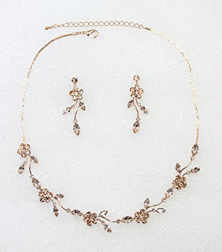 Faship Gorgeous Rhinestone Crystal Floral Necklace Earrings Set - color: Champagne