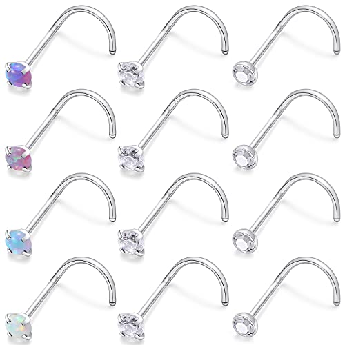 Cisyozi 18G 20G 22G Nose Rings Studs Surgical Steel Nose Stud Set 1.5mm 2mm 2.5mm 3mm Diamond Cubic Zirconia Opal Screw L Shaped Straight Nose Piercing Jewelry for Women Men - color: B:18G-Screw -2.5mm