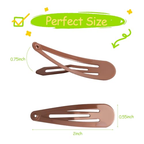 120 Pack Black 2 Inch Barrettes Women Metal Snap Hair Clips Accessories | Non - Slip Hairpins Barrettes for Kids Girls Teens - color: Brown