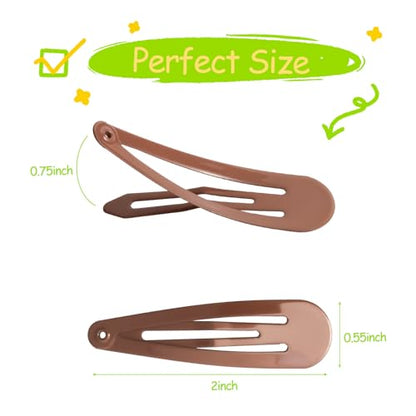 120 Pack Black 2 Inch Barrettes Women Metal Snap Hair Clips Accessories | Non - Slip Hairpins Barrettes for Kids Girls Teens - color: Brown