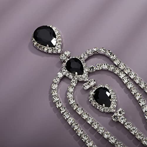 Bohemian Full Silver Rhinestone Chain Black Crystal Head Chain Clip Drop Pendant HeadPieces Forehead Headband Hair Accessories for Wedding Brides Party Prom Costume (Silver Black) - color: Silver Black