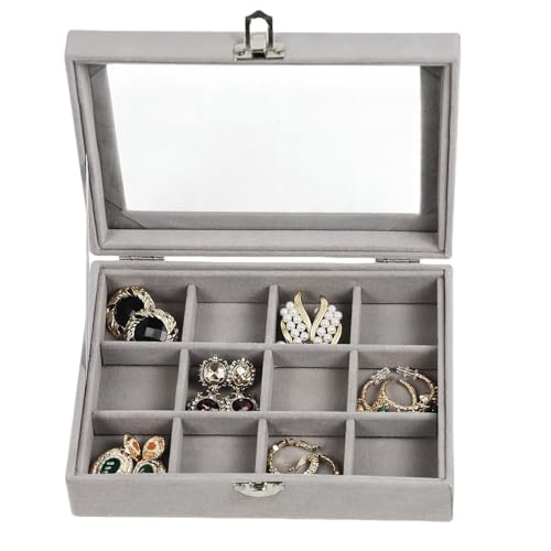 Fordonral Velvet Jewelry Organizer Box, Jewelry Drawer Organizers Trays, Earring Ring Necklace Holder Display Case (Gray, 12 Grid Box) - color: Gray, size: 12 Grid Box