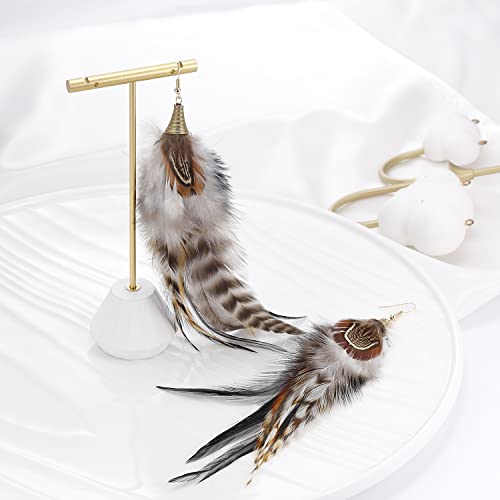 Bohemian Pheasant Peacock Long Feathers Statement Earrings Handmade Natural Lightweight Feather Dangle Earrings for Women (ea000071) - color: Brown A