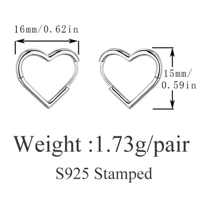 Reffeer Solid 925 Sterling Silver Heart Earrings Hoop Minimalist Sleeper Huggie Earrings For Women - color: A-Silver