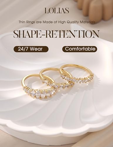 LOLIAS Gold Stackable Rings for Women Non Tarnish Engagement Wedding Bands | Hypoallergenic,Dainty Cubic Zirconia Wedding Ring Set,Minimalist Trendy Statement Promise Thumb Rings Stacking Size 5-10 - style: Sparkly-14K Gold Plated