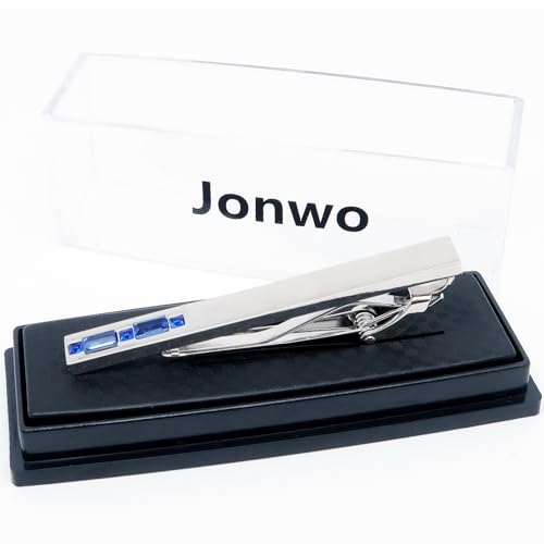 Men Crystal Tie Clip Tie Bar for Regular Necktie Silver In Gift Case | Purple/Blue/Red/Black/White Crystal Tie Pin for Men Business Anniversary Wedding Party Office Formal Daily Occasions Suit - style: Blue Crystal