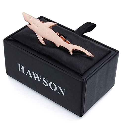 HAWSON 2 inch/ 2.2 inch Tie Clip for Men, Novelty Tie Bar Clip for Men and Boys, Interesting Tie Clip for Party - color: Brush Rose Gold Shark