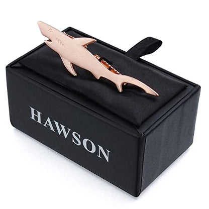 HAWSON 2 inch/ 2.2 inch Tie Clip for Men, Novelty Tie Bar Clip for Men and Boys, Interesting Tie Clip for Party - color: Brush Rose Gold Shark