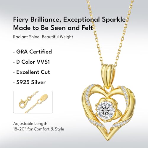 KRKC Moissanite Heart Necklace for Women