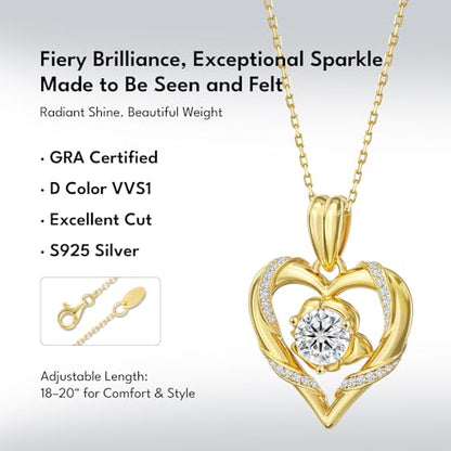KRKC Moissanite Heart Necklace for Women