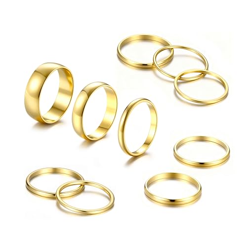 Silver Rings for Women Non Tarnish Stainless Steel Rings Set Dainty Gold Band Ring Stack Simple Stackable Thumb Pinky Ring for Multiple Size - color: Gold-Style 2