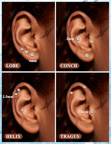 16G Internal Thread Flat Back Earrings Nose Studs 316L Surgical Steel Tragus Forward Helix Conch Cartilage Lobe Earrings Stud Medusa Labret Monroe Lip Ring Piercing Jewelry For Women Men