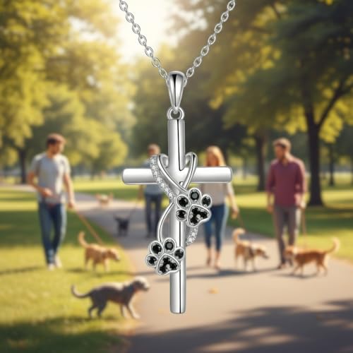 POPLYKE Cross Necklace for Women 925 Sterling Silver Cross Pendant Necklace Animal Jewelry Christmas Gifts for Women Mother Grandma - style: paw
