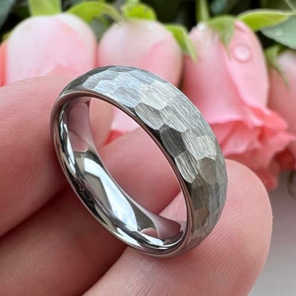 TUTISS 6mm 8mm Silver/Black/Gold/Rose Gold Hammered Tungsten Rings for Men Women Couple Fashion Jewelry Engagement Wedding Bands Domed Matte Finish Comfort Fit - color: 6mm Silver I Love You Engraved