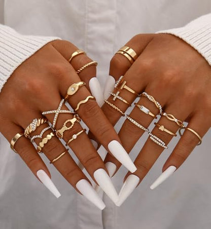 iF YOU 25 Pcs Gold Stackable Ring Set for Women, Chunky Knuckle Finger Midi Rings, Silver Simple Stacking Cute Rings Pack Trendy Stuff Jewelry Gift - style: 23 Gold sparkling rings