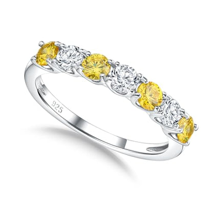 3.5mm Stackable Rings S925 Sterling Silver Created Birthstone & Cubic Zirconia Ring for Women Wedding Bands Anniversary Birthday Jewelry Size 6 to 10(with Box) - color: 11-Created Citrine & CZ-Nov