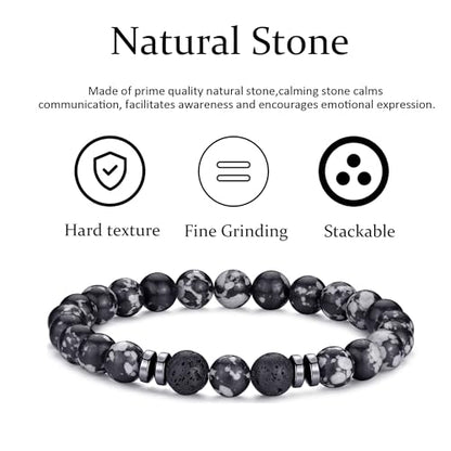 Mens Beaded Bracelets Set 8MM Tiger Eye Lava Stone Stretch Natural Stone Men's Bead Bracelet Mens Bracelet - color: 3,black,gray,lava rock bracelet