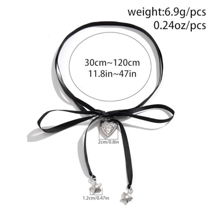 Pearl Ribbon Bow Choker Necklaces Y2k Coquette Necklace for Women - color: Black2