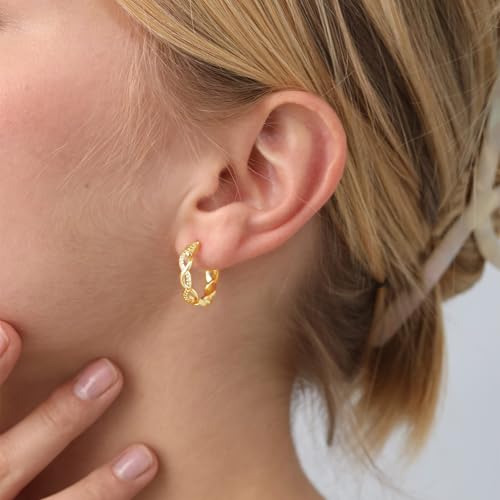 Senteria S925 Sterling Silver Post Twisted Hoop Earrings Hypoallergenic | Lightweight Silver Hoop Earrings AAAAA Cubic Zirconia Nickel Free for Sensitive Ears Twisted Hoops for Women Gifts 20-60MM - color: gold-20/30mm