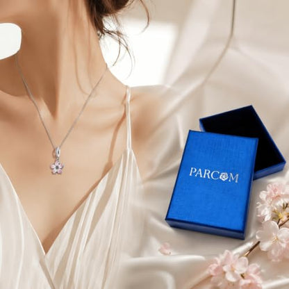925 Sterling Silver Dainty Necklaces for Women Pendant Jewelry Gift for Her | Hypoallergenic Ocean Animal Love Cherry Blossom Jewelry, Ideal Valentine Birthday Christmas Graduation Gift for Wife Mom - color: Pink Cherry Blossom