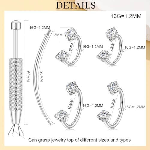 Horseshoe Nose Ring for Women, 20G 18G 16G Surgical Steel Nose Hoops, Multi-Purpose Nose Piercing Jewelry for Cartilage Helix Tragus Labret Septum Lips Ears - color: 16G-Silver 8MM&10MM