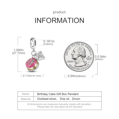 925 Sterling Silver Charm for Bracelet Necklace Women Dangle Pendant Beads | Love Faith Mom Ocean travel Butterfly Party Charm Beads Pendants DIY Jewelry Gift - color: Birthday cake with gift charm