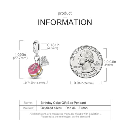 925 Sterling Silver Charm for Bracelet Necklace Women Dangle Pendant Beads | Love Faith Mom Ocean travel Butterfly Party Charm Beads Pendants DIY Jewelry Gift - color: Birthday cake with gift charm
