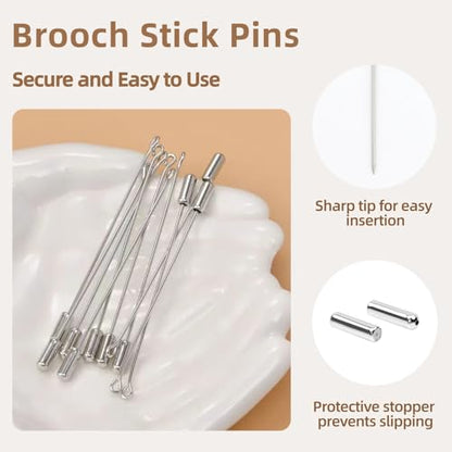 20Pcs Brooch Pin Stick for Jewelry Making, Silver Brooch Stick Pin 70 mm Long Lapel Brooch Metal Safety Pin Stick with Stopper Ends Hat Pin for Boutonniere Jewelry Making