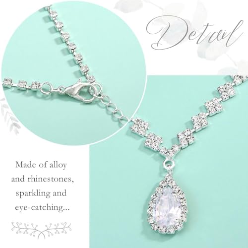 JAKAWIN Silver Rhinestone Jewelry Set Wedding Necklace Earrings for Women - color: A Silver