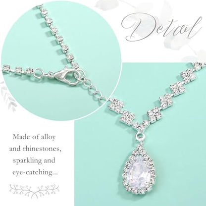 JAKAWIN Silver Rhinestone Jewelry Set Wedding Necklace Earrings for Women - color: A Silver