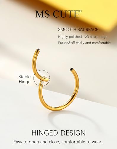 316L Stainless Steel Nose Ring Set – 3PCS Nose Hoops with Cubic Zirconia, 20G/18G, Silver/Black/Gold, 7mm/8mm Sizes, Seamless & Hinged Design for Sensitive Skin Jewelry - color: Gold, size: 18g 7mm