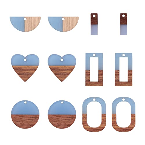 FASHEWELRY Resin Wooden Pendants Vintage Bohemian Resin Wood Statement Oval Teardrop Rectangle Colorful Geometric Blank Pendant Boho Dangle Charms for DIY Necklace Earring Crafts Jewelry Making - color: Cornflower Blue-6 Shape