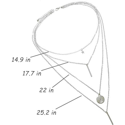 Layered Necklace Pendant Handmade Dainty Choker Bar Layering Long Necklace for Women(Silver) - color: Silver Star