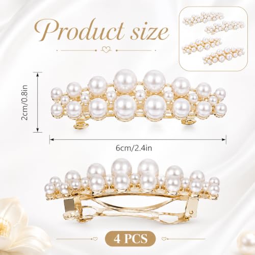 4PCS Pearl French Barrettes for Wedding, Bridal Prom | Elegant pearl hair clips| dainty accessory for women & girls |secure grip, all-day hold| ideal for birthday