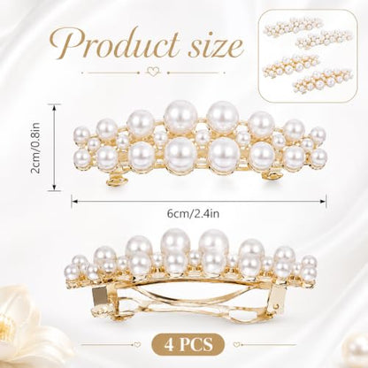 4PCS Pearl French Barrettes for Wedding, Bridal Prom | Elegant pearl hair clips| dainty accessory for women & girls |secure grip, all-day hold| ideal for birthday